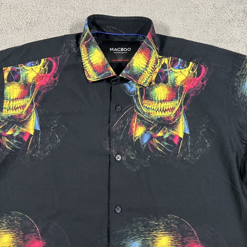 Maceoo Shirt Mens 2/Small Skull Hat Print Button Up Long Sleeve - Picture 3 of 11